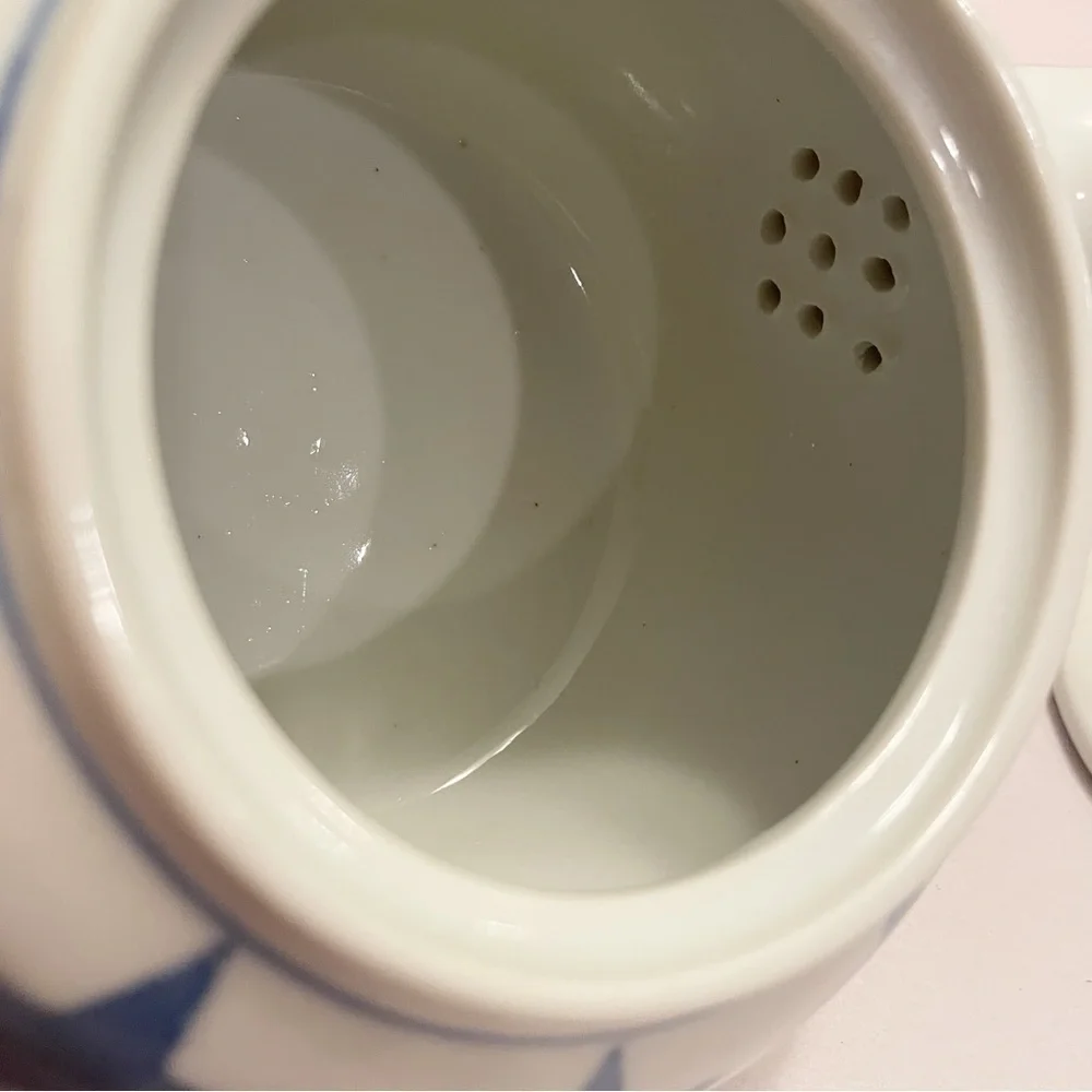 White & Blue Stars Pier 1 Stoneware Teapot